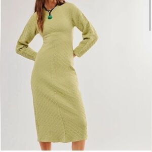 Free People Gabby Dress Women’s Medium/Large Midi Seamless Stretch Kiwi NWOT